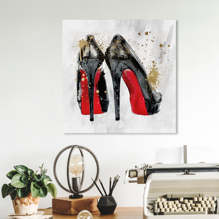 Fashion And Glam You And Red Soles Gold Glam Black On Canvas by Oliver Gal Print